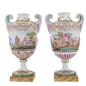 (2 Pcs) Italian Neoclassical Porcelain Vases