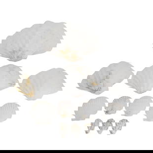 (11 Pc) Giant Clam, Scallop, and Oyster Shells: (11 Pc) Giant Clam, Scallop, and Oyster ShellsContinentalFour giant clam shells, four scallop shells, and three oyster shells.Largest: 10"L x 13.75"W x 4.5"H, Smallest: 2"L x 3.25"W x 1"H