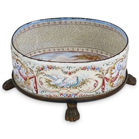 19th Cent. Viennese Painted Enameled Oval Footed Dish