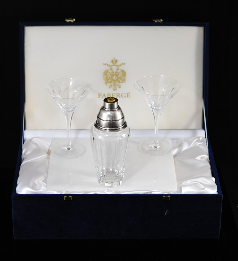 Faberge crystal martini shaker set in original box