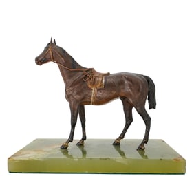 Franz Bergman Style Bronze Horse On Onyx Base