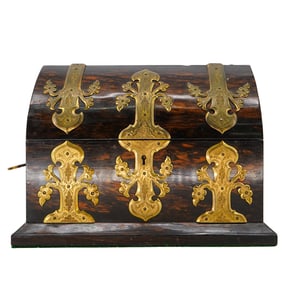 Antique English Victorian Coromandel Wood & Brass Letter Box