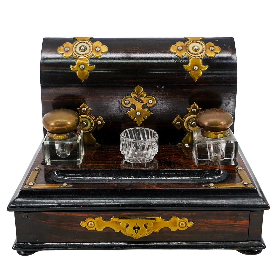 Victorian English Coromandel And Brass Inkwell Standish Letter Box (1 of 7)