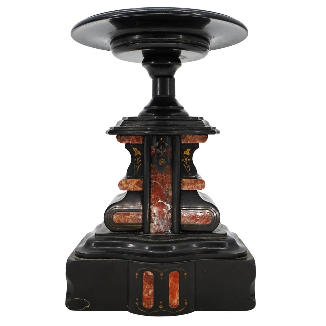 Antique Napoleonic Marble Tazza: Antique Napoleonic Marble TazzaFrench, 19th CenturyAntique Napoleonic marble tazza with rouge marble decorative motifs.H: 10 1/4" W: 7"