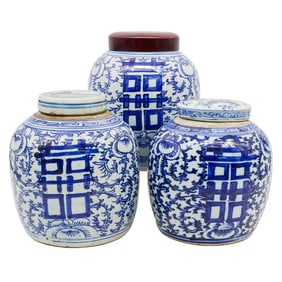 (3 Pc) Antique Chinese Blue & White Porcelain Jars