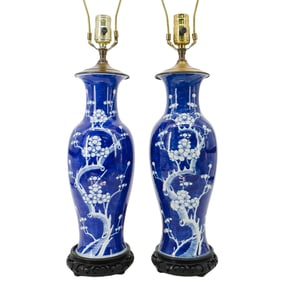 Chinese Converted Urn Blue and White Porcelain Lamps