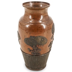 Antique Japanese Meiji Bronze Chrysanthemum Vase