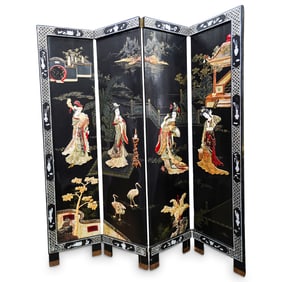 Antique Chinese Wooden Four Panel Screen
