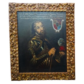 19th C. Hernan Cortes Conqueror Painting