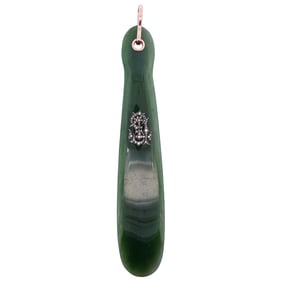Antique Faberge 14k Gold Nephrite Jade and Diamond Shoehorn