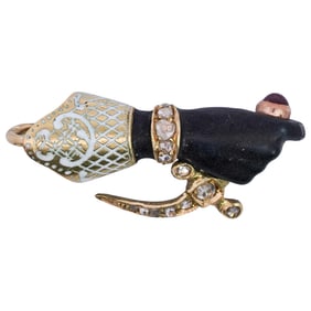 Russian 18k Gold Onyx and Diamond Pendant