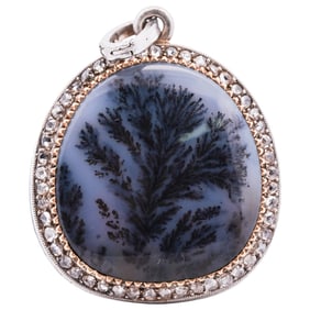 Cartier Platinum Diamond and Moss Agate Pendant