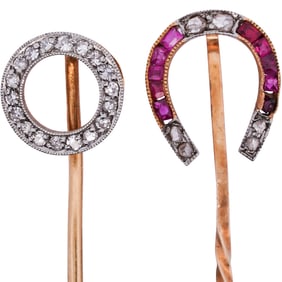 Pair Of 14k and 18k Gold Tie Pins