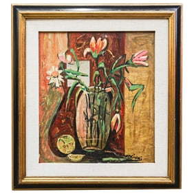 Signed Nancioni Flower Painting On Board