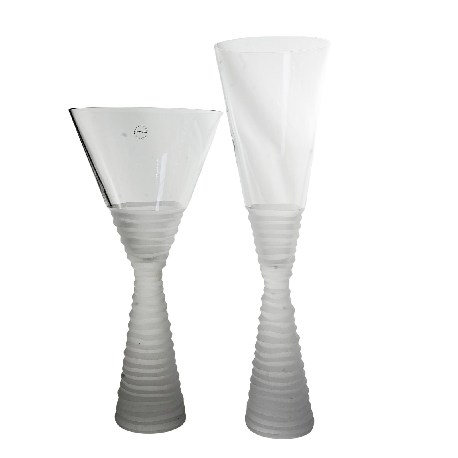 (4 Pcs) Salviati Venetian Murano Glasses: (4 Pcs) Salviati Venetian Murano Glasses20th century, ItalyThe first set includes a pair of wine glasses, marked on the back "Salviati Venetian" and with a sticker reading "Salviati Venetian Made in E