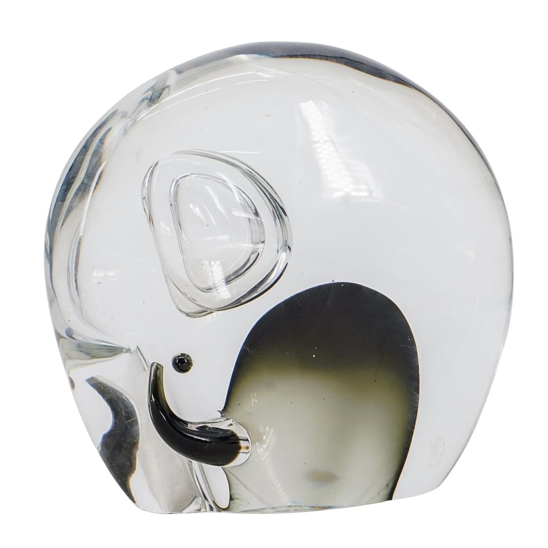 Gino Cenedese Murano Glass Sculpture: Gino Cenedese Murano Glass Sculpture20th century, ItalyClear, abstract biomorphic form suggesting an elephant without a defined head. Signed "Cenedese Murano."H: 7" W: 7 1/2"