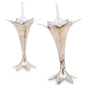 Pair of Silver Plated Starburst Candlesticks
