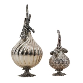 Pair of Sterling and 900 Silver Fruit Oil Bottles