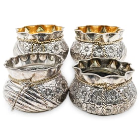(4 Pc) 900 Silver Maral Repousse Ruffled Bowls Grouping