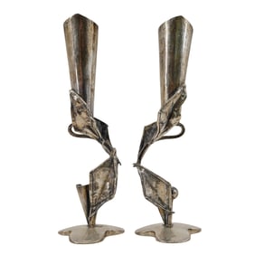 Pair Of Rachel Gera (Israeli, B. 1936) Signed Sterling Silver Candlesticks