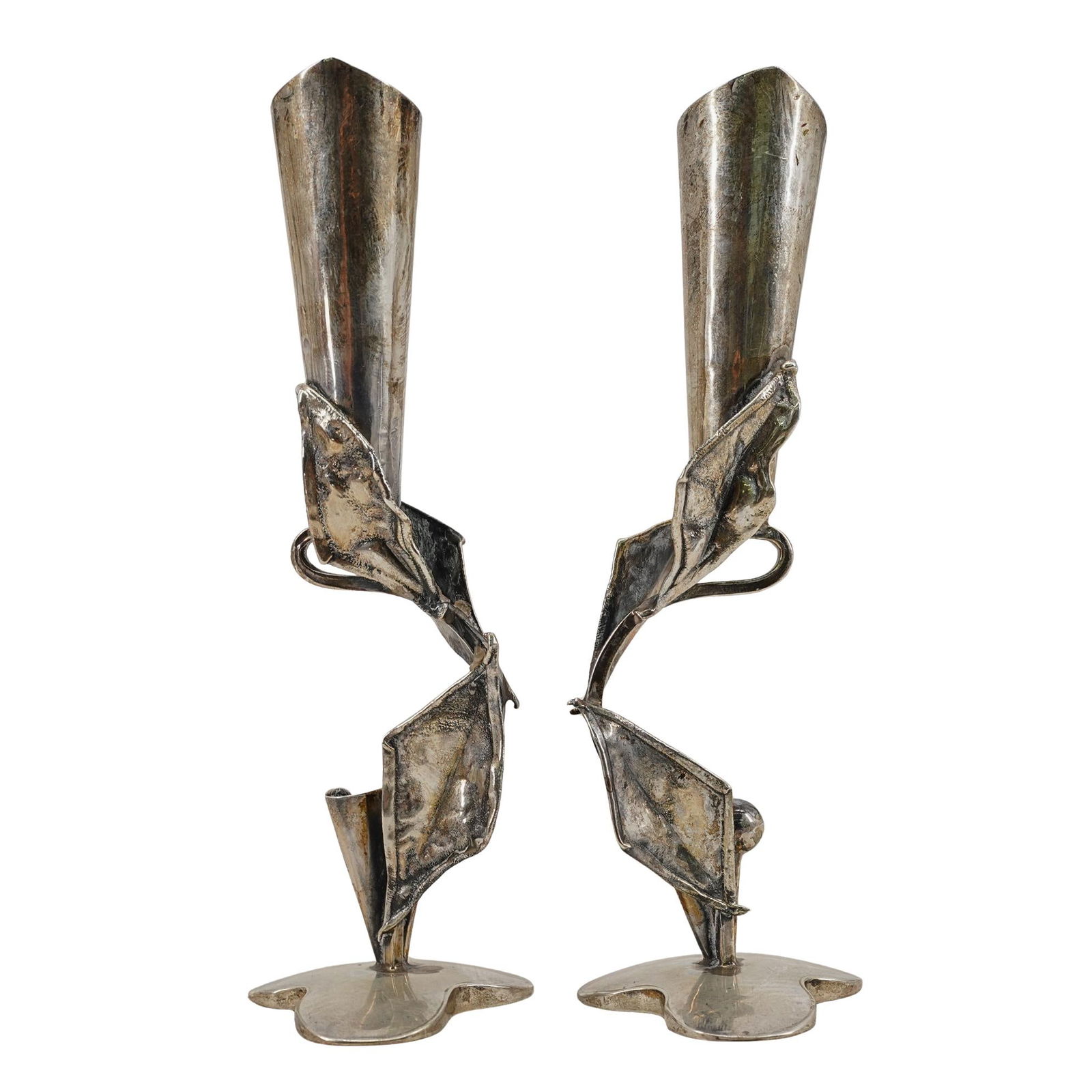 Pair Of Rachel Gera (Israeli, B. 1936) Signed Sterling Silver Candlesticks (1 of 7)