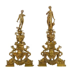 Pair Of Antique Brass Andirons