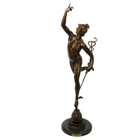 Antique Italian 'Mercury' After Giambologna Large Bronze Statue