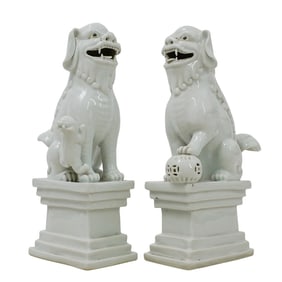 Pair of Chinese Blanc De Chine Porcelain Foo Dogs