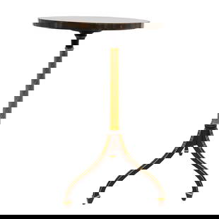 Baker Furniture Round Wood Side Table: Baker Furniture Round Wood Side TableLate 20th Century, EnglandBaker Furniture Stately Homes Collection round wooden side table, featuring an oval shaped top with a bookmatched veneer pattern and gild