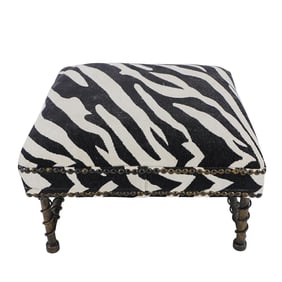 Zebra Upholstery and Brass Square Ottoman