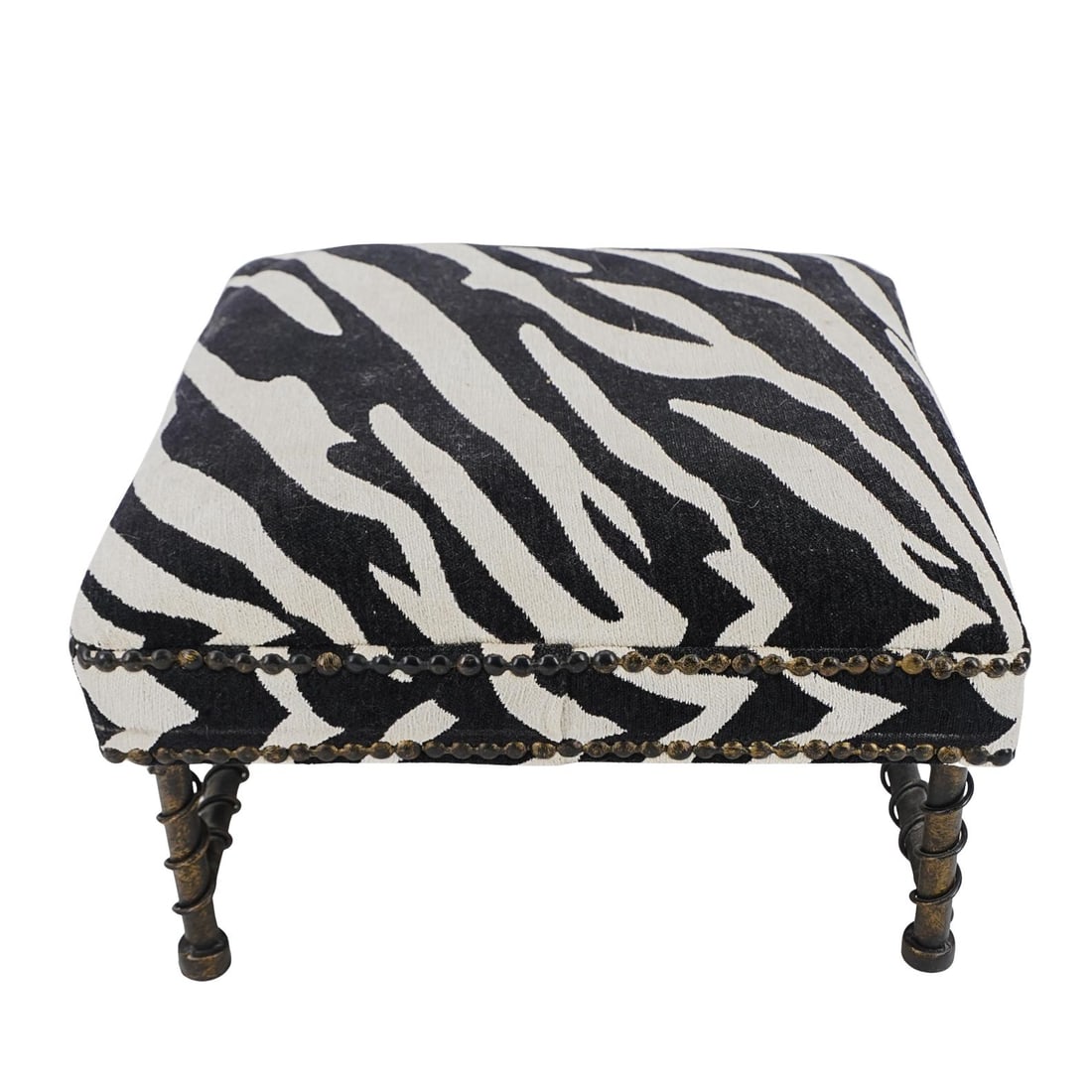 Zebra Upholstery and Brass Square Ottoman (1 of 7)