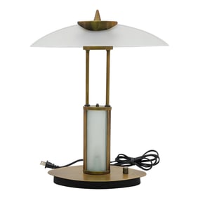 MCM Brass and Frosted Glass Desk Lamp