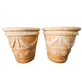 Pair Of Large Decorative Terracotta Planters