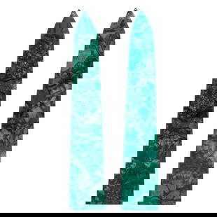 (2 Pc) Pair Of Malachite Obelisk Sculptures: (2 Pc) Pair Of Malachite Obelisk Sculptures20th Century, Continental(2 Pc) Pair of Malachite obelisk sculptures.H: 8 1/4"