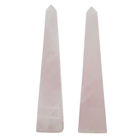 (2 Pc) Pair Of Pink Quartz Obelisk Sculptures