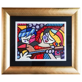 Romero Britto (Brazilian, b. 1963) "The Two of Us" Hand-Signed Colored Lithograph