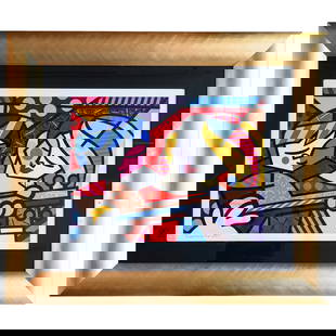 Romero Britto (Brazilian, b. 1963) "The Two of Us" Hand-Signed Colored Lithograph: Romero Britto (Brazilian, b. 1963) "The Two of Us" Hand-Signed Colored Lithograph2004, AmericasRomero Britto (Brazilian, b. 1963) hand-signed colored lithograph titled "The Two of Us". Marked on back