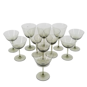 (11 Pcs) Vintage Smoky Gray Stemmed Glassware
