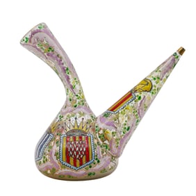 Genis Cirera Casanova (Spanish, 1890-1970) Enameled Art Glass Wine Porron