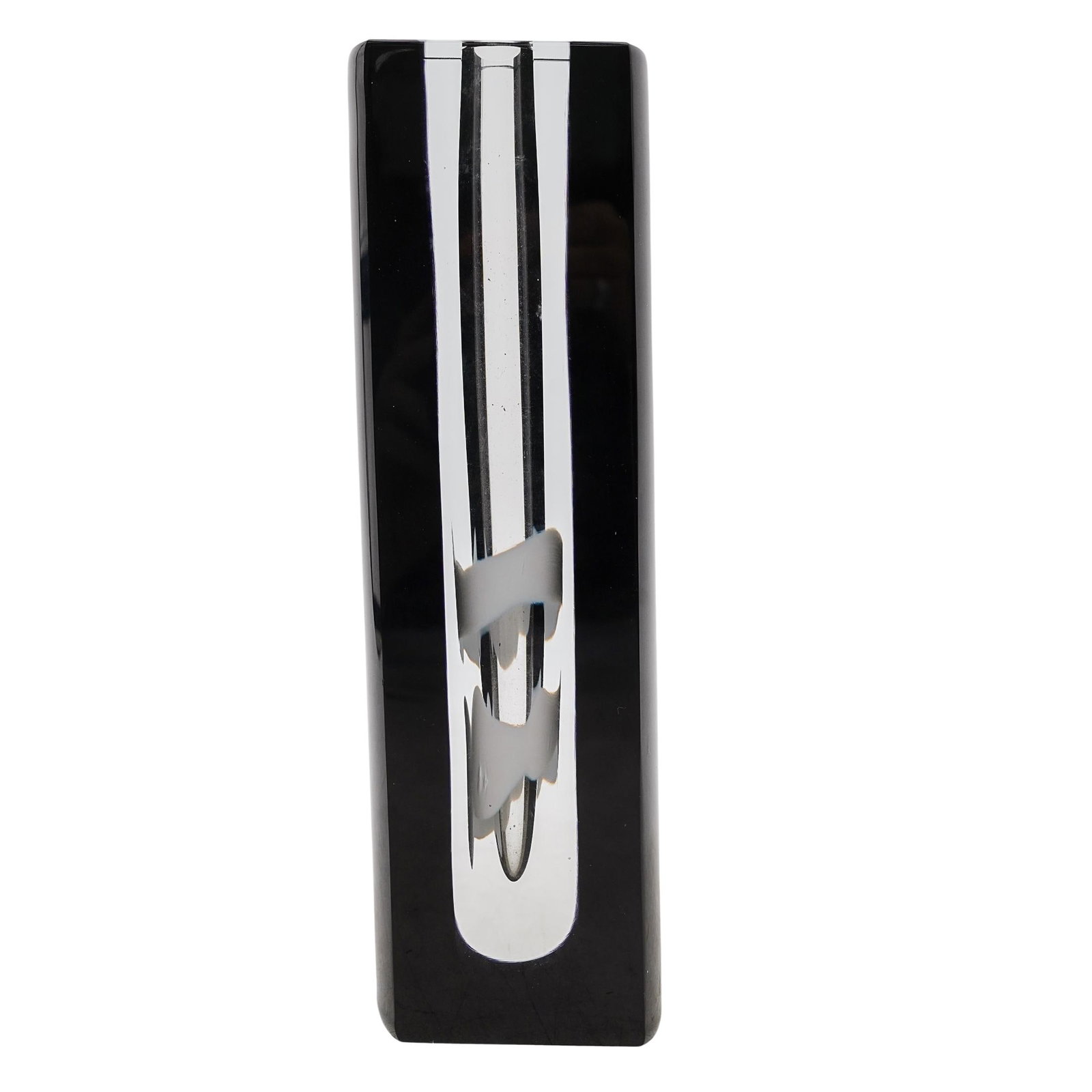 Pavel Havelka (Czech, 1969) Glass Candle Holder: Pavel Havelka (Czech, 1969) Glass Candle Holder 2004, Czech Republic Rectangular glass candle holder with a tall, vertical form. Made of solid black glass with a central clear section that reveals a w