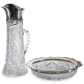 (2 Pc) Gorham Sterling Silver And Cut Crystal Bowl And Pitcher