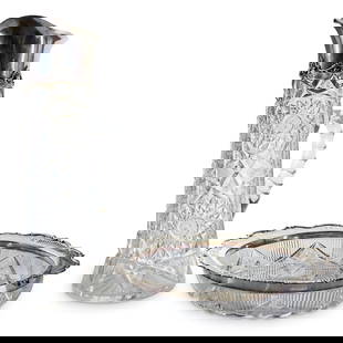 (2 Pc) Gorham Sterling Silver And Cut Crystal Bowl And Pitcher: (2 Pc) Gorham Sterling Silver And Cut Crystal Bowl And PitcherLate 19th Cent, USATwo cut crystal vessels each featuring silver fittings: one a pitcher with foliage laden, monogrammed silver collar and