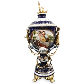 Pair of Sevres Style Louis XVI Porcelain Lidded Urns