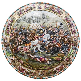 Antique Italian Capodimonte Painted Porcelain Pictorial Shield