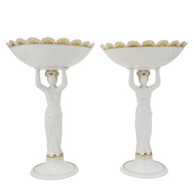 Pair Royal Copenhagen Rare Porcelain Large Figural Centerpiece Bowls