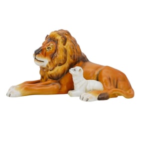 Herend "Lion And Lamb" Group Porcelain Sculpture