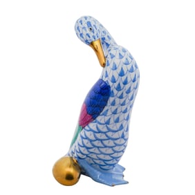 Herend Porcelain "Goose W/Golden Egg" Green Fishnet Figurine