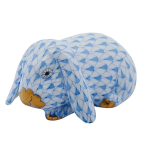 Herend Blue Fishnet Porcelain "Lop Ear Bunny" Figurine