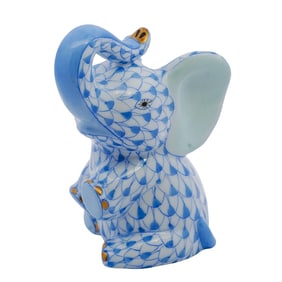 Herend Porcelain "Baby Elephant" Blue Fishnet Figurine