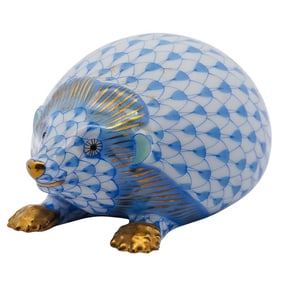 Herend Porcelain "Hedgehog" Blue Fishnet Figurine